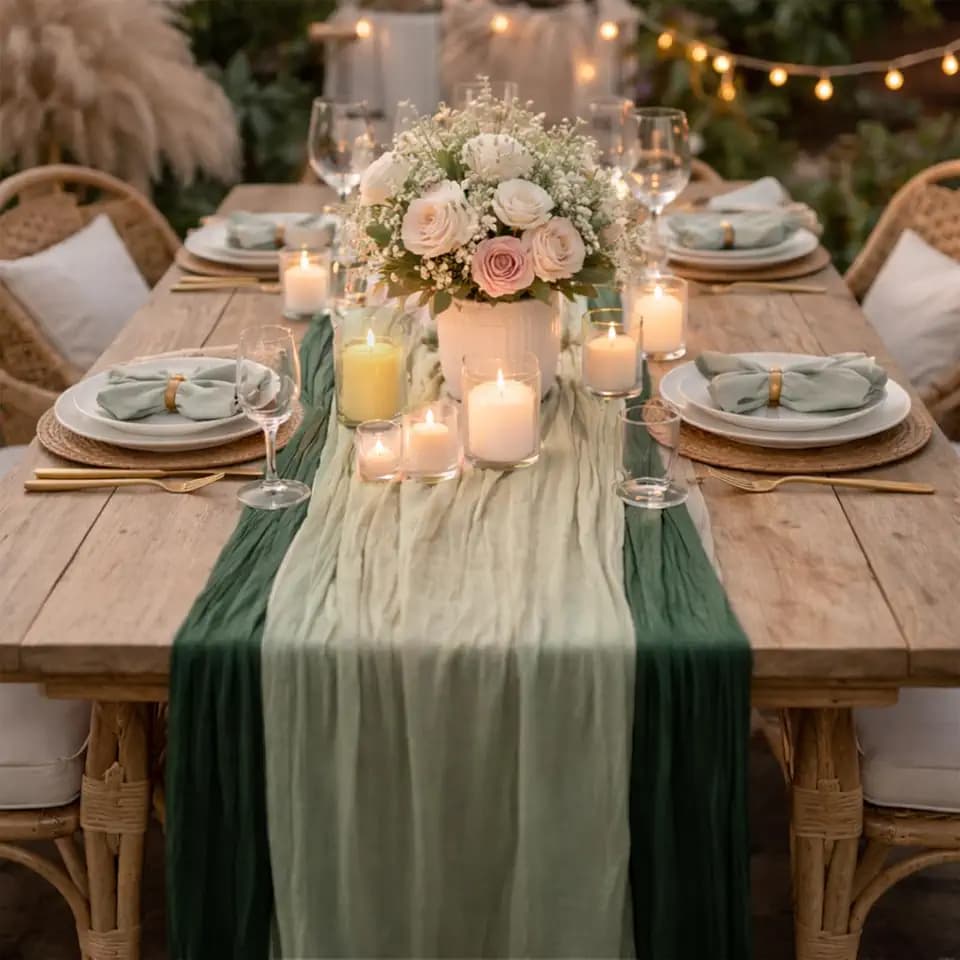 Cheesecloth Table Runner 6 Pack Sage Green and Dark Green, Boho Gauze Table Runner 10Ft 120 Inches Long for Wedding Decor, Party & Home Table Decoration