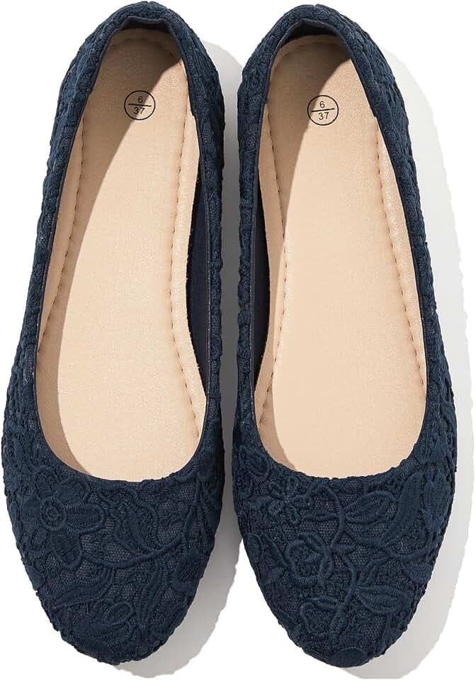 Shupua Womens Flats Lace Ballet Flats Dressy Slip On Shoes for Work Wedding