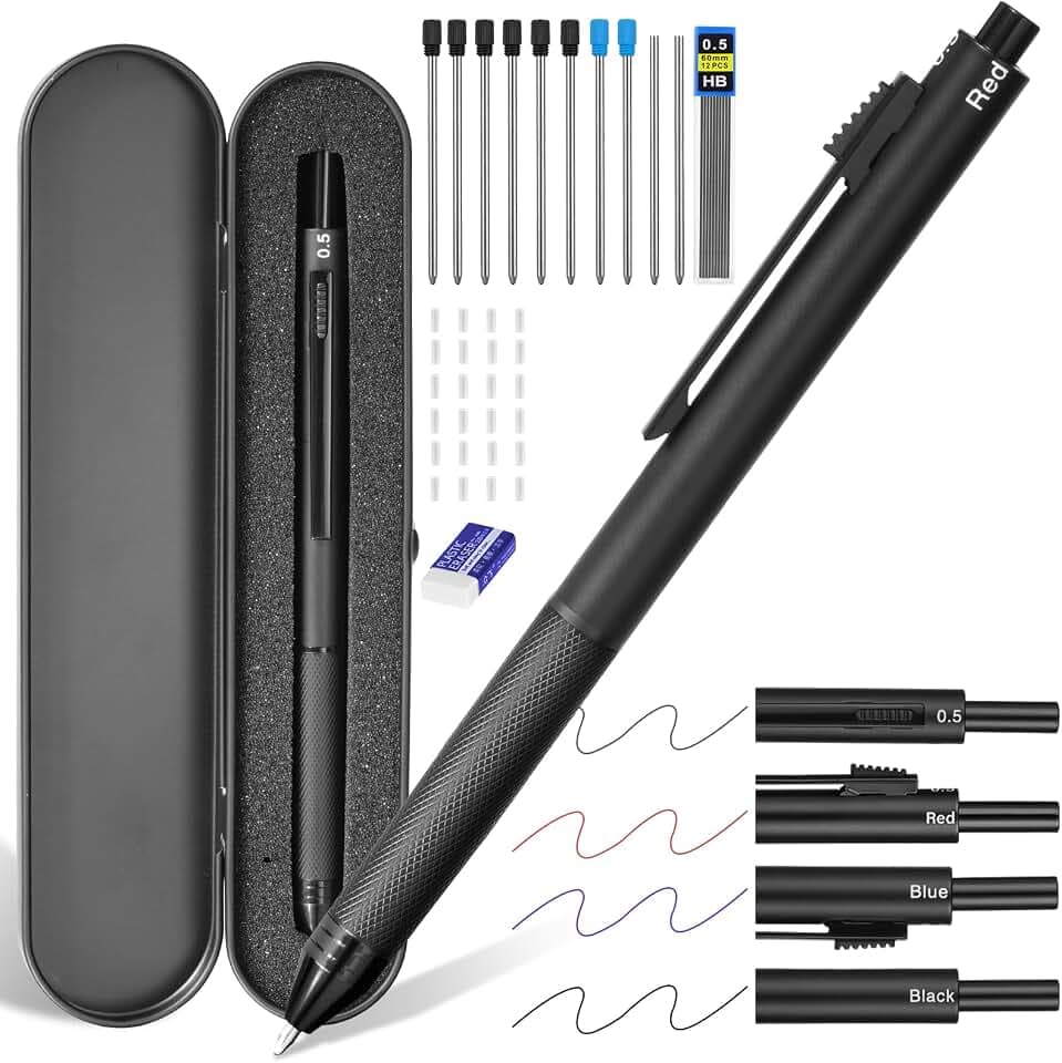 AUAUY 4 in 1 Multicolor Pen, Metal Cased Gravity Sensor Multifunction Pen