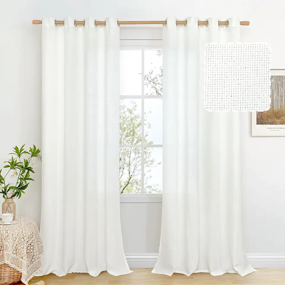 BGment White Linen Curtains for Living Room, 2 Panels, 52 X 90 Inch