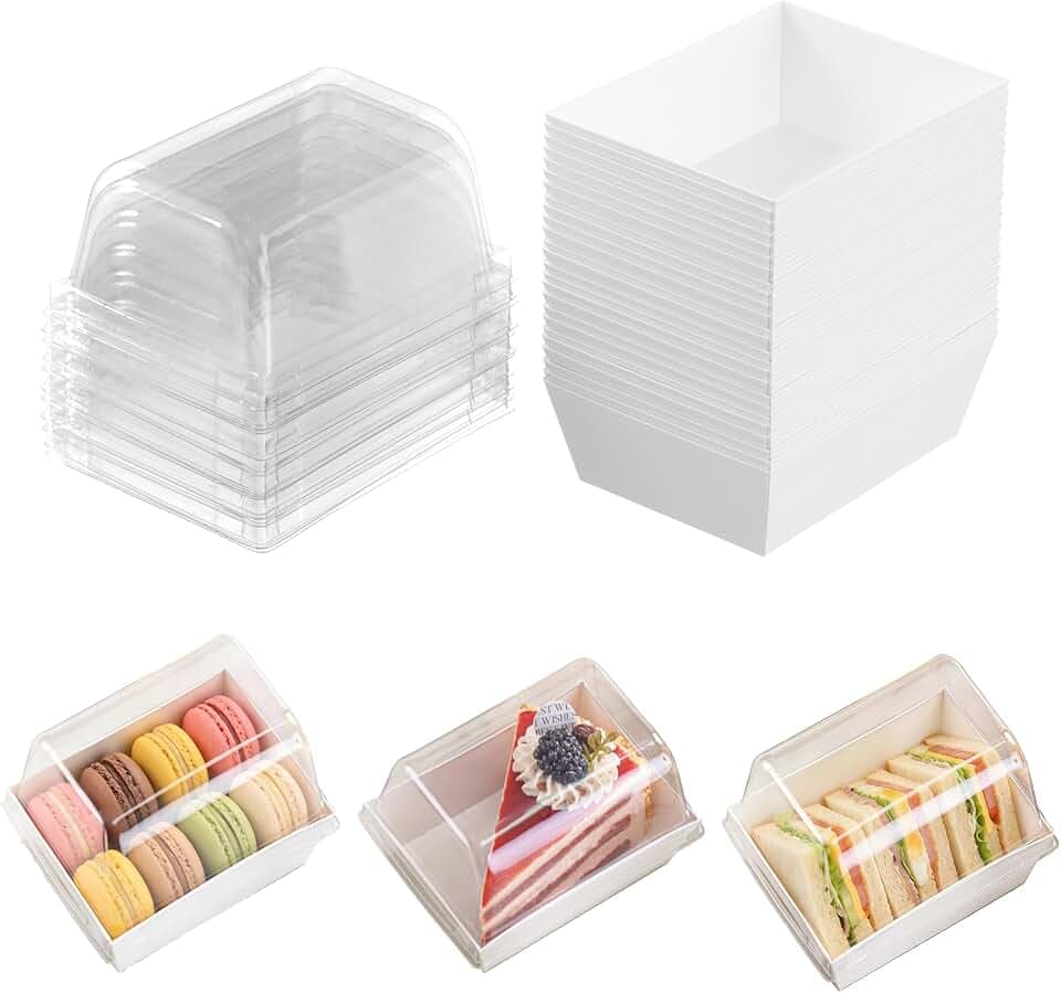50 Pcs Small Charcuterie Boxes with Clear Lids - To Go Paper Rectangle Charcuterie Box, 5-in Disposable Food Containers,Dessert Boxes for Cookie, Cake Slice Strawberries (White)