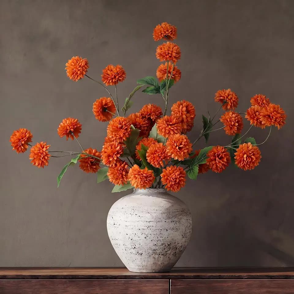 6 Pcs Fall Artificial Flowers 35 Inch Fake Mums, Caramel Orange