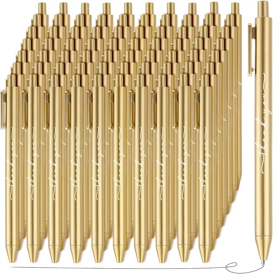Dispowreath 100 Pcs Thank You Pen Bulk Cute Server Pens, Bright Gold