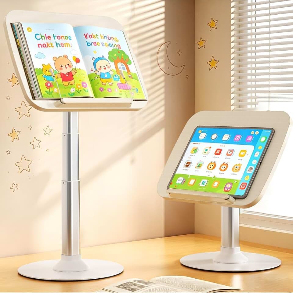 2-in-1 Kids Reading Stand for Books and Tablets, Adjustable Book Holder