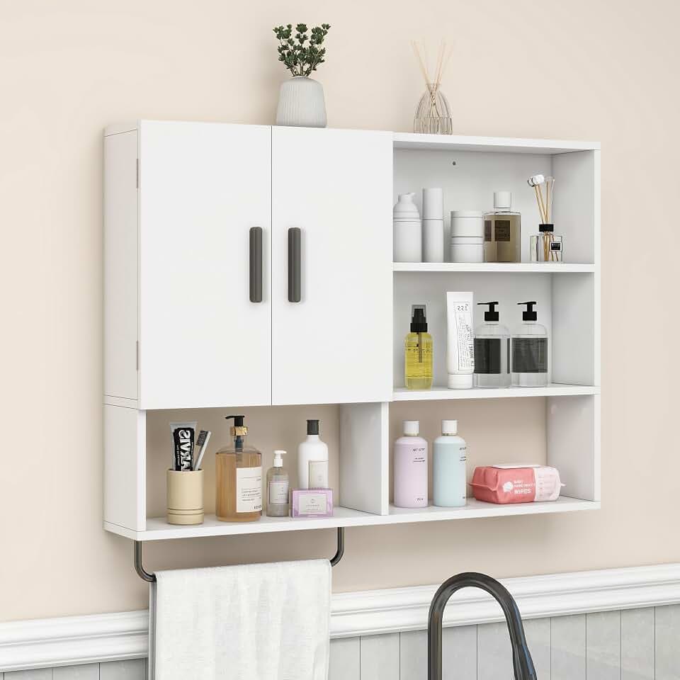 Bathroom Wall Cabinet, Medicine Cabinet with 2 Doors, White
