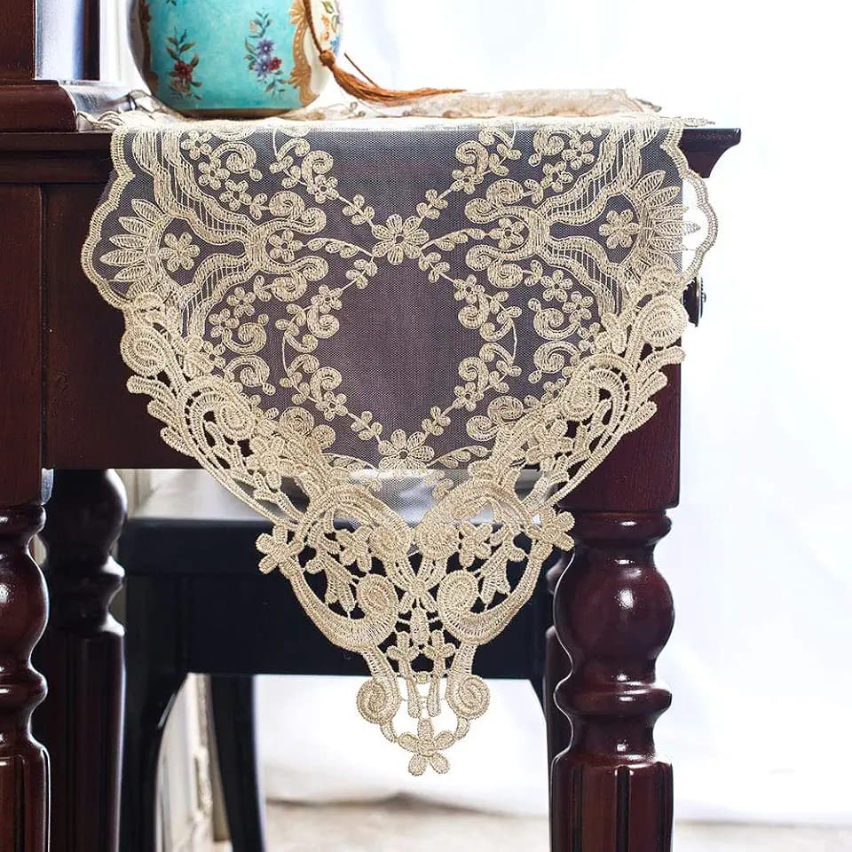 ARTABLE Light Gold Lace Table Runner Macrame Embroidered 12 x 120 Inch
