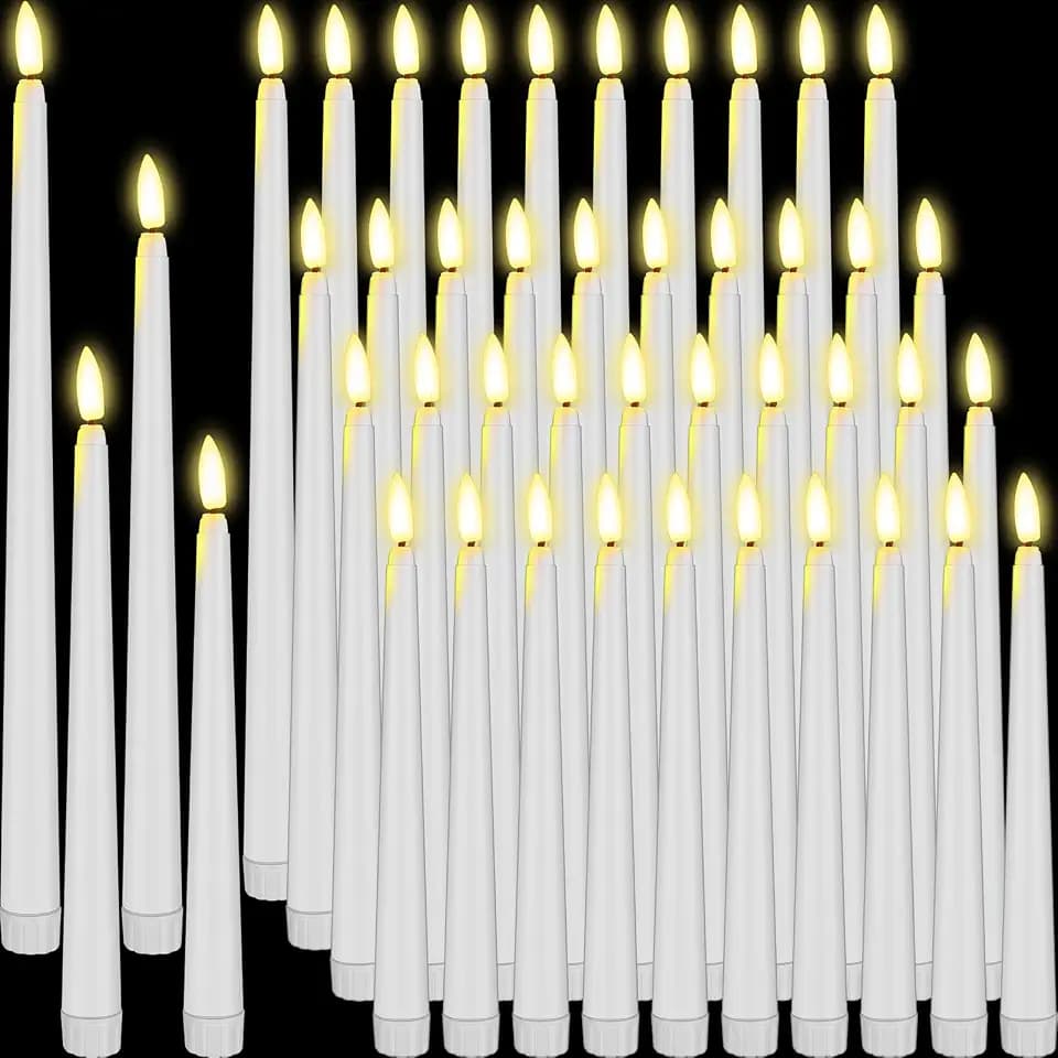 Rossesay 48 Pcs Flameless Taper Candles LED Taper Candles, White