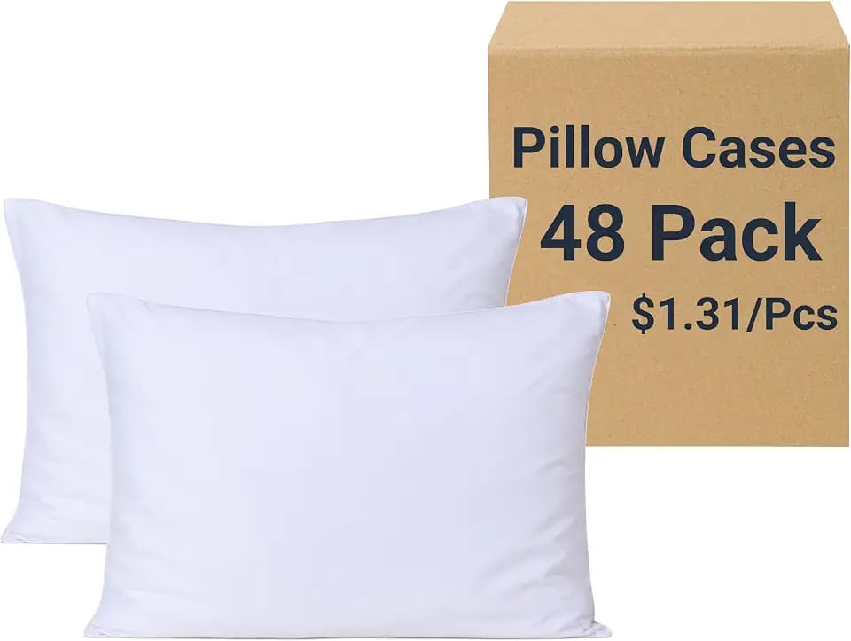 48 Pack Pillow Cases Standard Size with Envelope Closure - Soft Brushed Microfiber Fabric - Bulk Pillowcases for Hotel, Airbnbs, Hospital, Therapy Clinic, Fabric Marker (20x26, White)