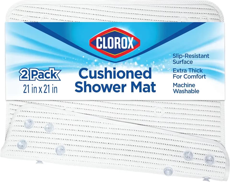 Clorox Cushioned Shower Mat, 21 Inches x 21 Inches, White, 2 Pack