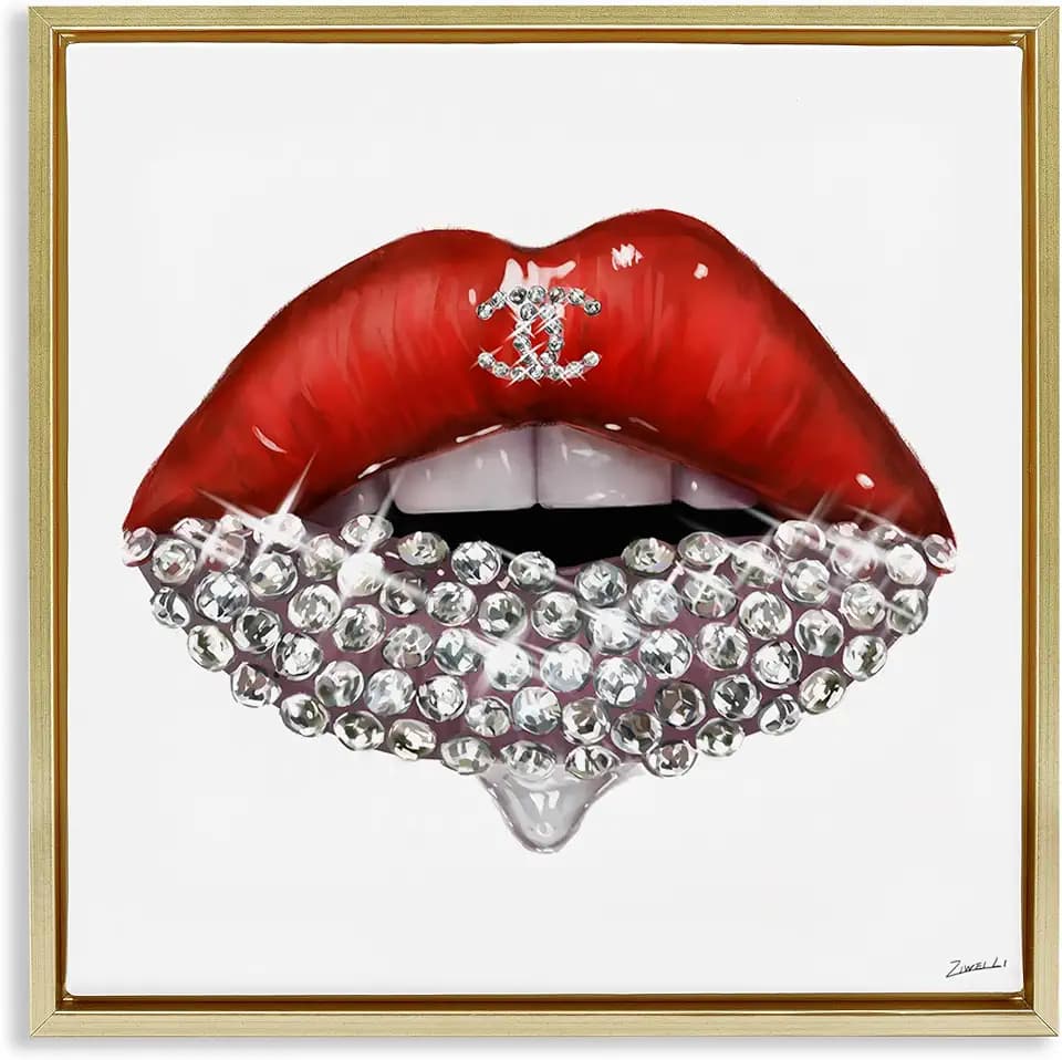 Fashion Lip Gemstone Glam, 17 x 17 Inch Canvas in Floater Frame