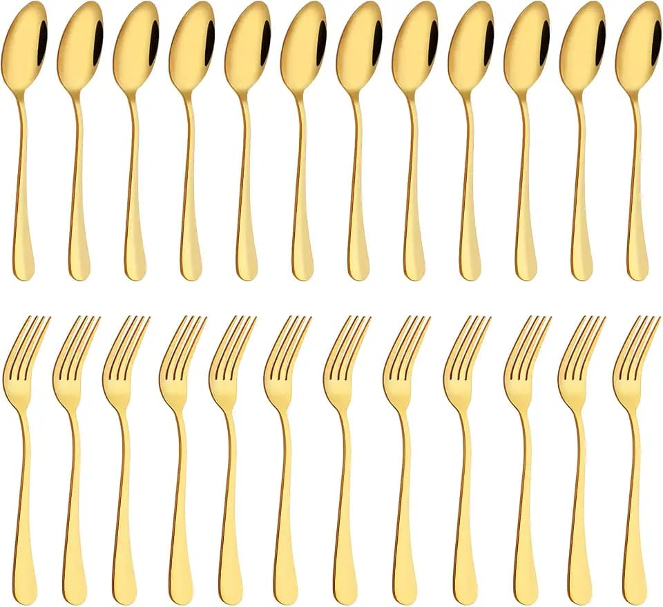 Gold forks and spoons set 24pcs stainless steel gold forks Dishwasher Safe