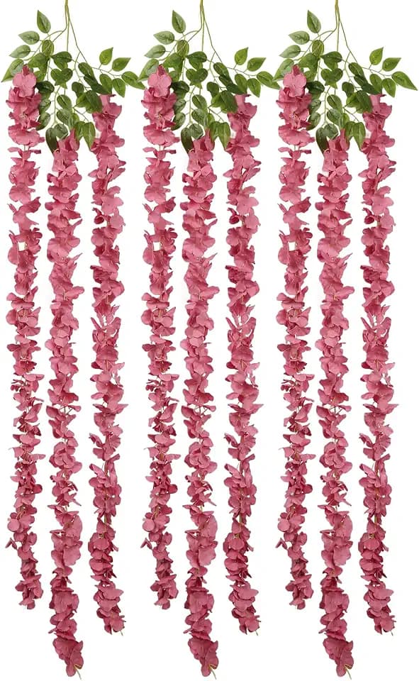 IPOPU Dusty Pink Wisteria Hanging Flowers Garland 6.4FT Wisteria Garland Hanging Flowers for Decoration for Wedding Arch, Backdrop, Garden Party Decor, 3 PCS (Dusty Pink)