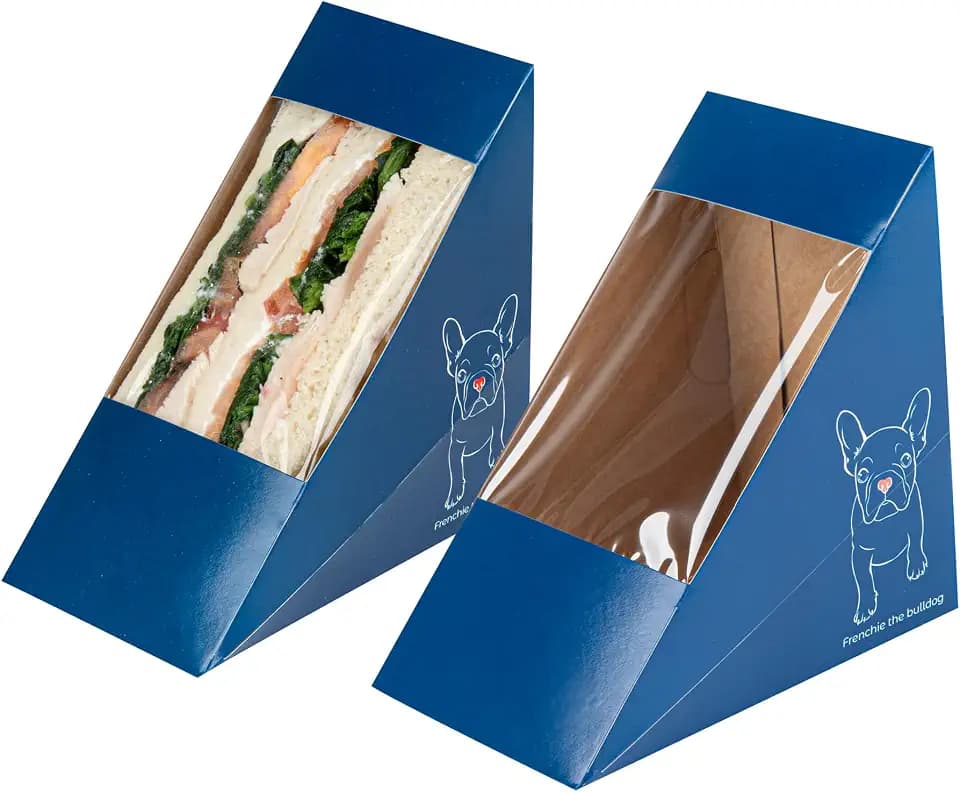 Cafe Vision 4.8 x 2.8 Inch Sandwich Paper Boxes, 200 Medium Sandwich Wedge Boxes - With Window, Disposable, Frenchie Paper Triangle Sandwich Containers, Grease-Impervious Lining - Restaurantware