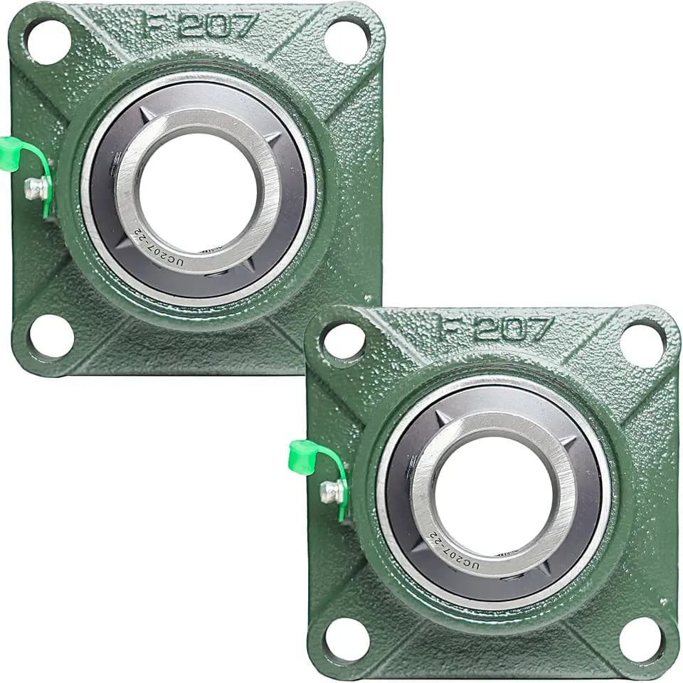 2 Pack UCF207-22 Pillow Block Bearing – Square Flange 4 Bolt Mounted Pillow Block Bearings – Bearing Steel Bearings with 1-3/8"" Bore, Self-aligning Bearings with Solid Cast Iron Base