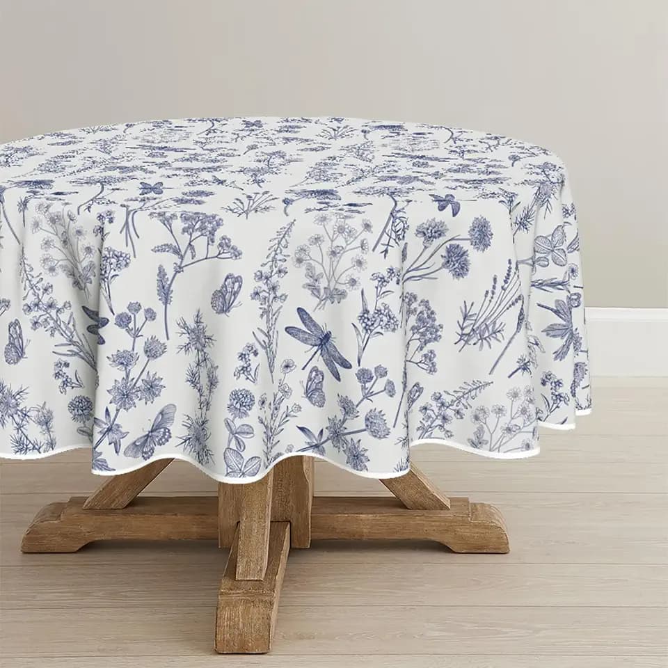 Horaldaily Spring Tablecloth 90 x 90 Inch Round Dragonfly Wildflowers