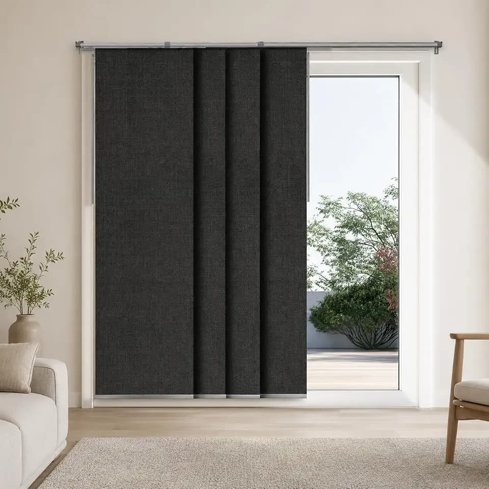CHICOLOGY Panel Track Blinds, Tweed Grey, 86"x96", Cordless, Sliding Door