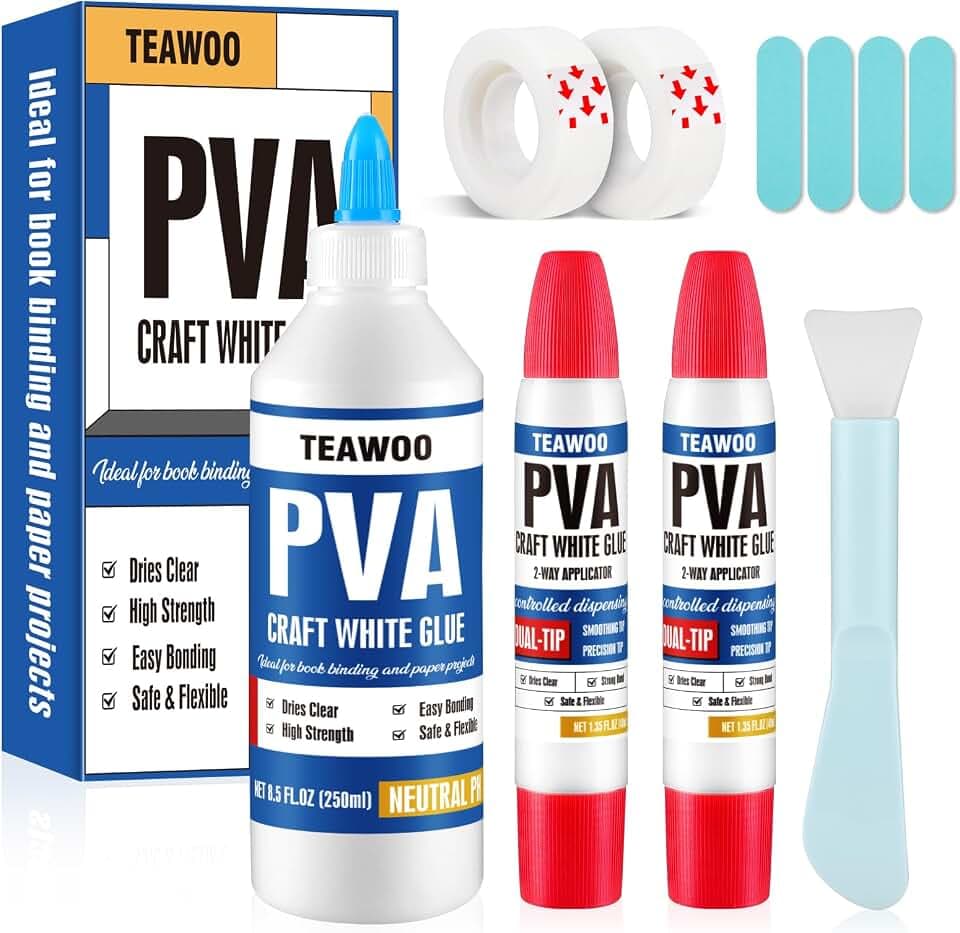 TEAWOO Book Repair Kit, 8.5 Oz + 2×1.35 Oz Acid-Free PVA Adhesive