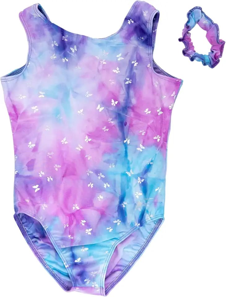 Destira Butterfly Blossom Gymnastics Leotard for Girls, Purple Tie Dye