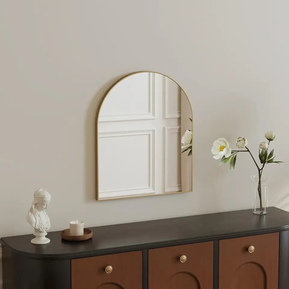 Arched Bathroom Mirror 15"x18",Gold,Tempered Glass