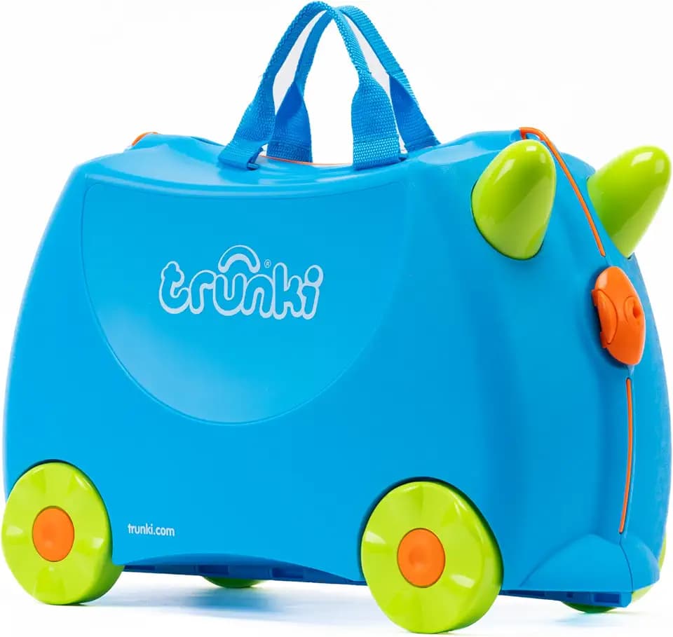 Trunki Der originale Kinderkoffer zum Draufsitzen - 18-L Handgepäck Koffer, befahrbarer Hartschalen Reisekoffer mit Rollen, inklusive Zuggurt/Schultergurt