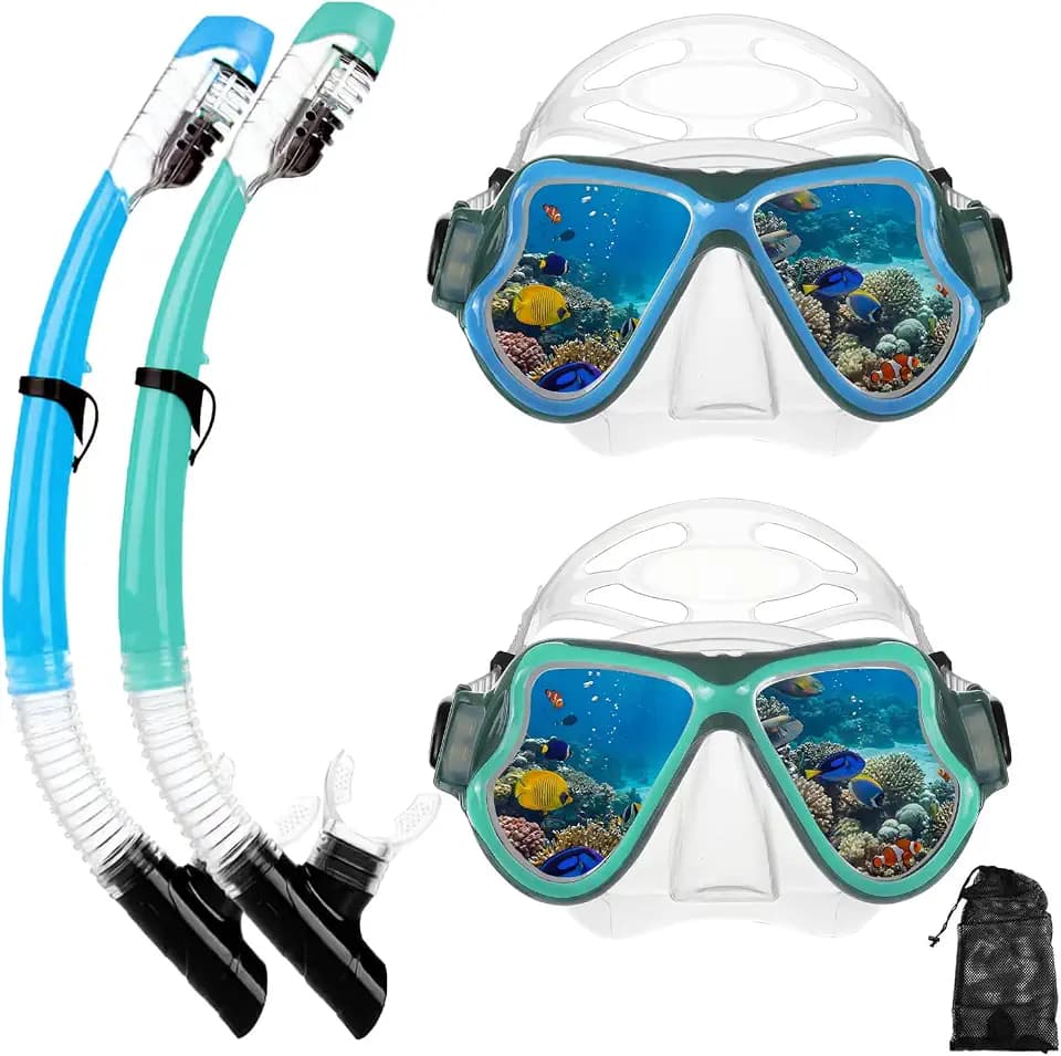 Snorkeling Gear for Adults Kids, Dry-Top Valve Snorkel Mask Set