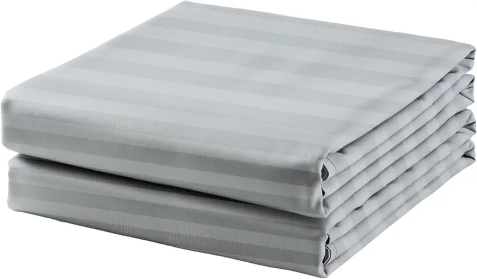 2-Pack Cotton Queen Flat Sheet Only, 600 Thread Count 100% Egyptian Cotton Top Sheet, Cool & Breathable Flat Bed Sheets Wrinkle, Fade, Stain Resistant (Striped-Grey Queen 2Pack)