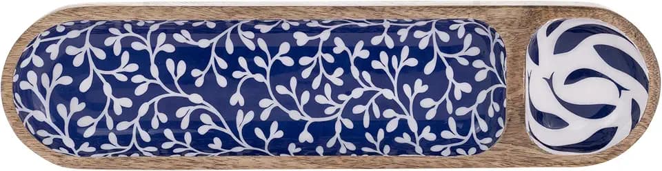 Boston International Divided Tray with 2 Sections Mango Wood Serving Dish, 16" x 4", Navy