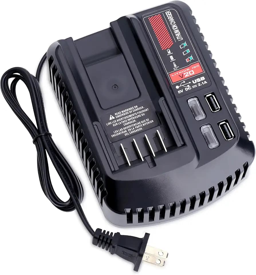 V20 Battery Fast Charger CMCB104 Replacement for Craftsman V20 20V max Lithium Battery Charger for CMCB201 CMCB202 CMCB204 CMCB205 CMCB206, with 2 USB Ports