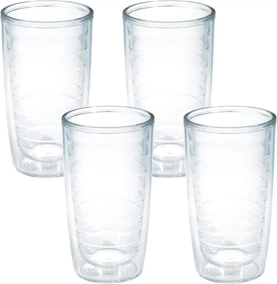Tervis Clear & Colorful Tabletop Made in USA Double Walled Insulated Tumbler Travel Cup Keeps Drinks Cold & Hot, 16oz - 4pk, Clear