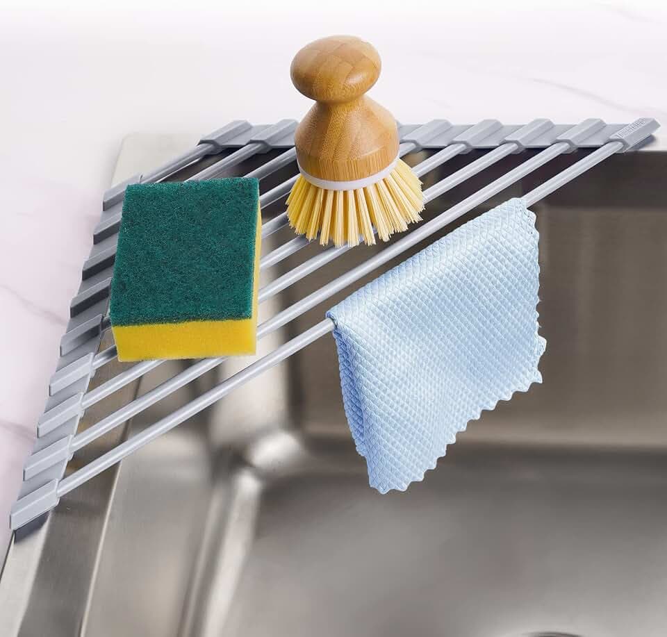 Tomorotec Triangle Roll Up Dish Drying Rack with Silicone Coating, Gray