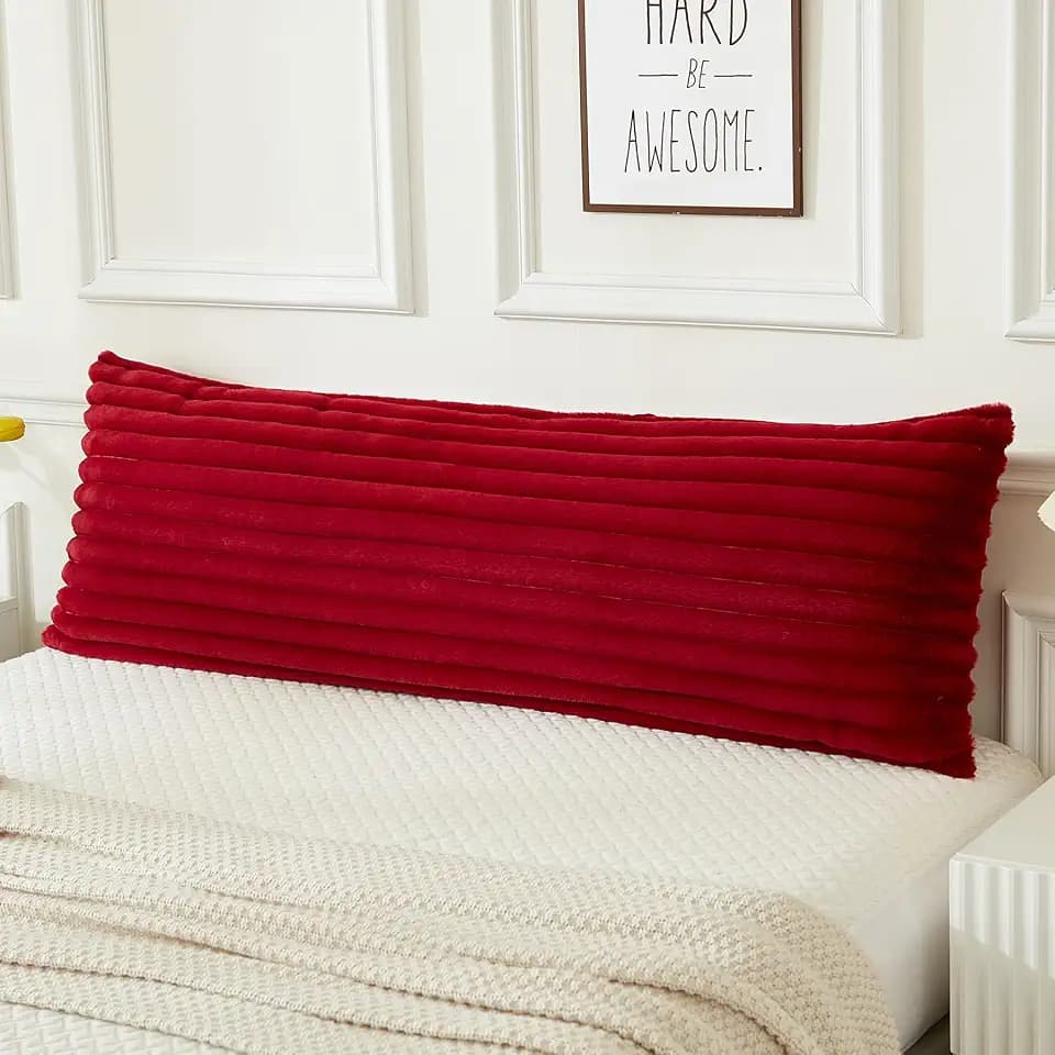 JAUXIO Faux Fur Fluffy Body Pillow Cover Luxury Striped Plush Decorative Body Pillowcase, Ultra Soft and Cozy Zipper Closure 21 x 54 Inches, Burgundy