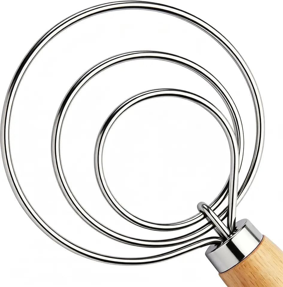 TEEVEA Danish Dough Whisk Wooden Handle Stainless Steel for Sourdough Bread
