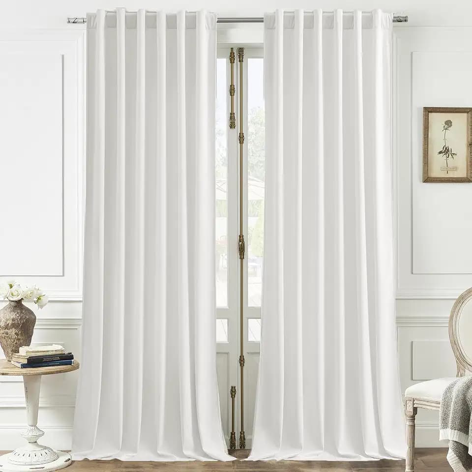 Timeper White Velvet Blackout Curtains 52x84 inches, 2Pcs, Back Tab
