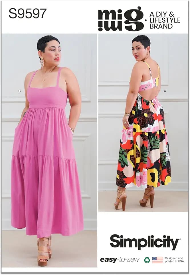 Simplicity SS9597U5 Misses' Flared Ankle Length Dress and Flared Jumpsuit Sewing Pattern Packet, Design Code S9597, Sizes 16-18-20-22-24