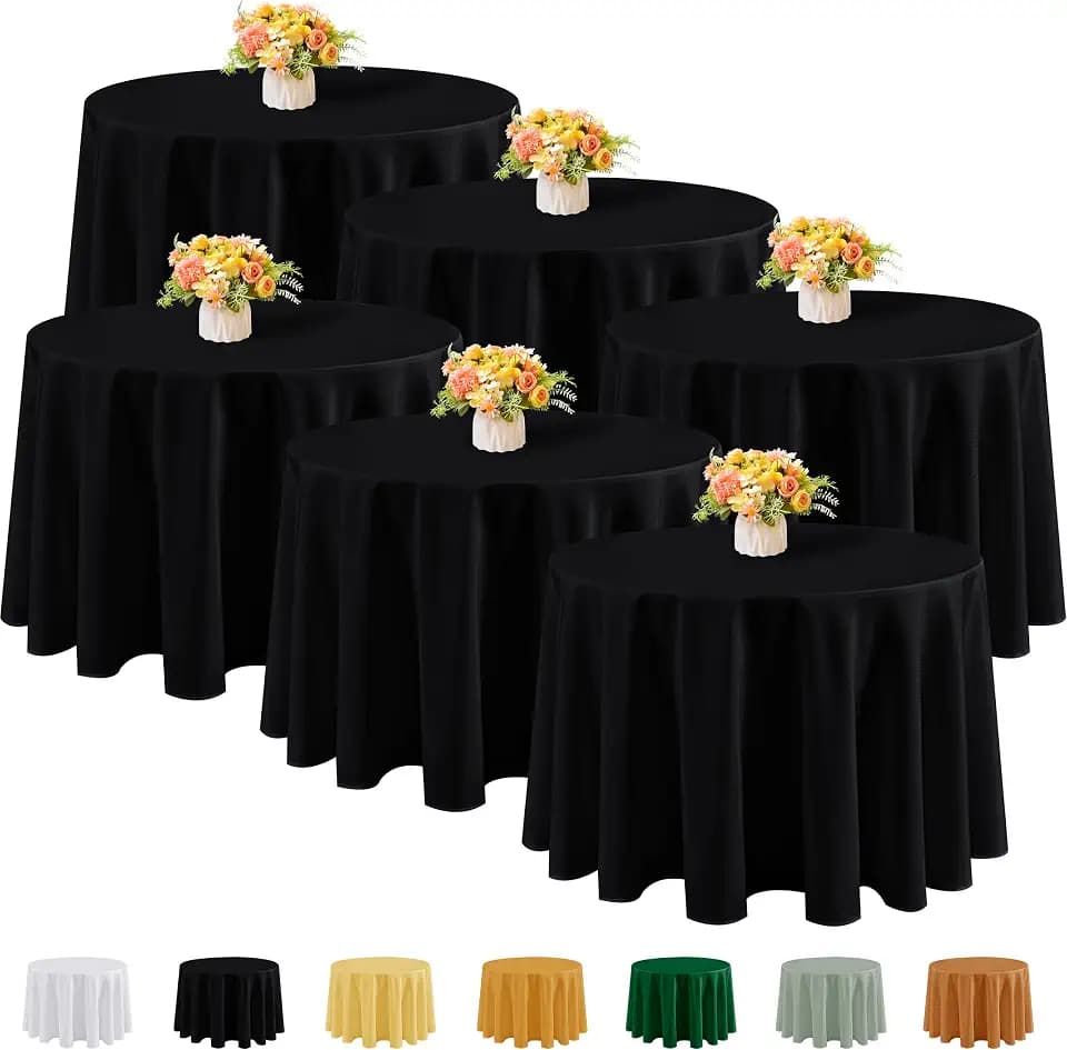 Fitable 6 Pack Black Round Tablecloths - 108 Inches in Diameter