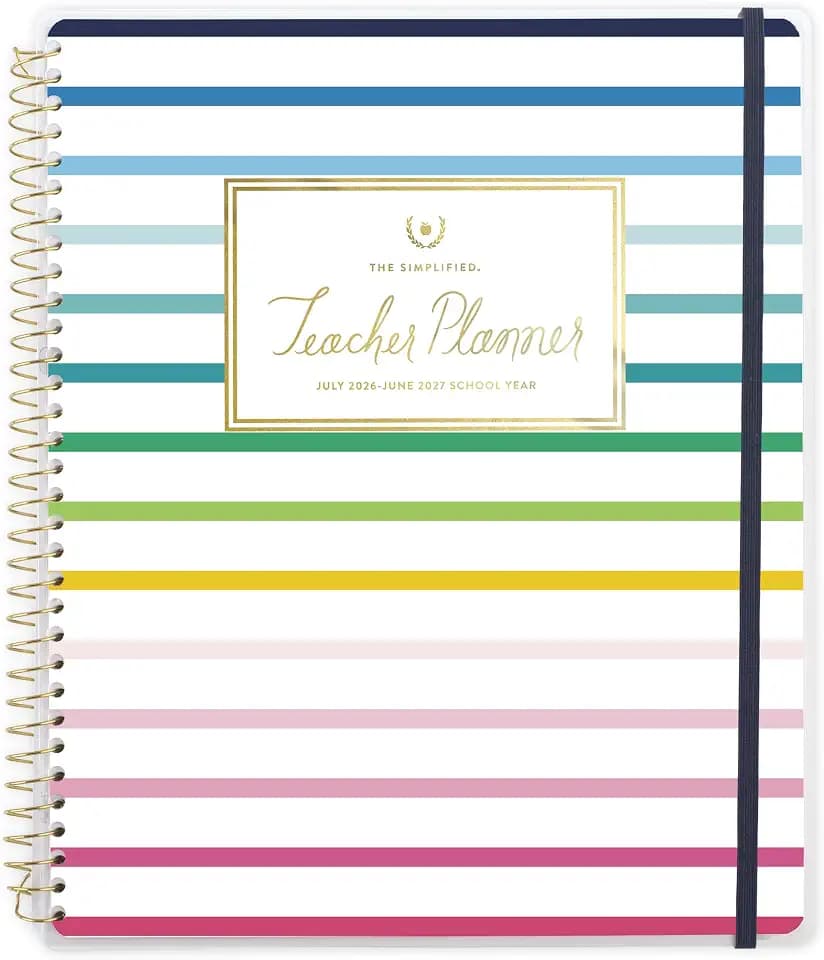 AT-A-GLANCE Teacher Planner 2026-2027 Weekly & Monthly Academic 12-Month July-June, 8-1/2" x 11", Simplified by Emily Ley, Happy Stripe (EL54-905A)