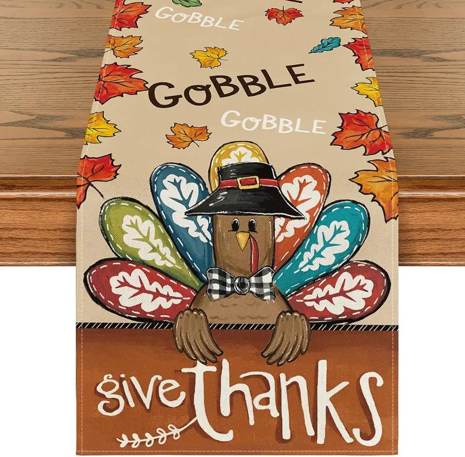 Artoid Mode Turkey Give Thanks Thanksgiving Table Runner, Seasonal Fall Autumn Kitchen Dining Table Decoration for Home Party Decor 13x120 Inch