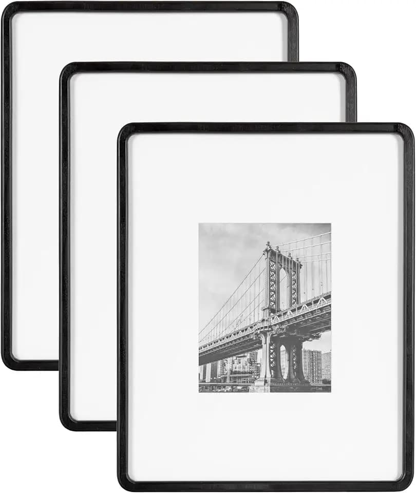 Kate and Laurel Inglewood Modern Wall Picture Frame Set of 3; 16x20 matted to 8x10; Black; Three-Piece Frame Set for Gallery Wall Accent Set in Living Room Decor