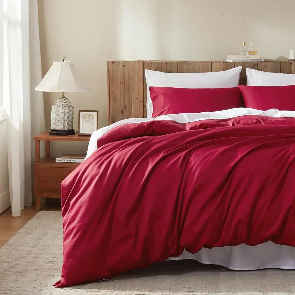 Duvet Cover Queen Size 100% Egyptian Cotton Duvet Cover Set,1600 Thread Count Feel Super Soft Comfortable Chic Lightweight 2 PCs Home Bedding Set (Red, 90''x90''