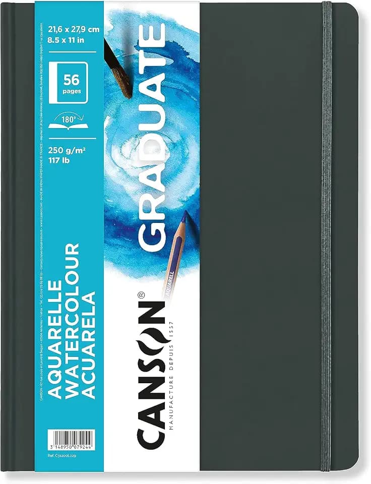 CANSON Graduate Book, Sketchbook, Double-Sided: Cold Pressed and Fine Grain, 250gsm, Sketchbook Hardcover, 8.5x5.5 Inches, White, 56 Sheets
