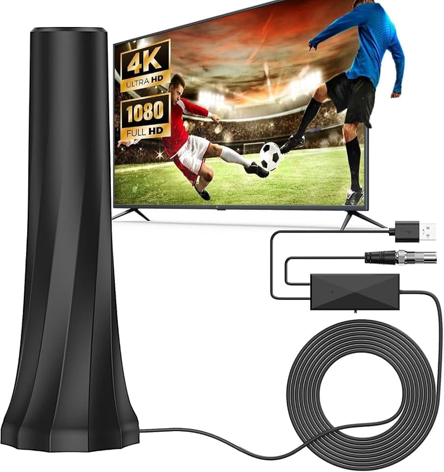 DVB-T2/DVB-T Antenne,Zimmerantenne für Fernseher mit Verstärker,TV-Antenne mit hochverstärktem Magnetfuß, 360°-Empfang, Unterstützt 4K/1080P HD-Kanäle und alle Fernseher.