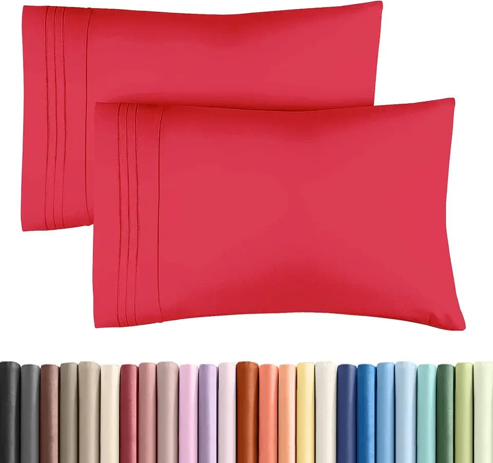 Queen Pillow Cases Set of 2 - Ultra Soft Comfy Cozy Pillowcase Covers - Red