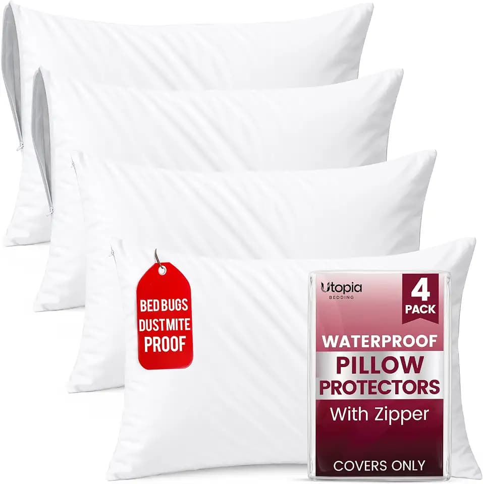 Set of 4 Pillow Protectors with Zipper King Size, Pillow Covers