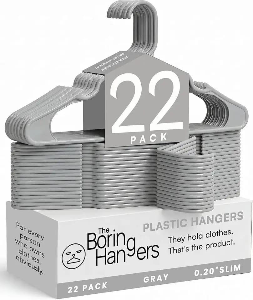 Gray Plastic Hangers 22 Pack - 10 lb Heavy Duty Grey Clothes Hangers for Closet - 0.20" Slim & Space Saving Closet Organizer Coat Hangers, New Apartment Essentials Wardrobe