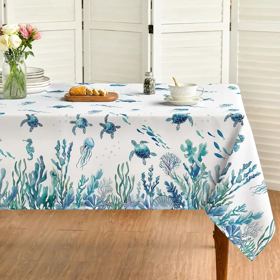 Horaldaily Summer Tablecloth 60 x 84 Inch Rectangular Sea Turtle Seaweed