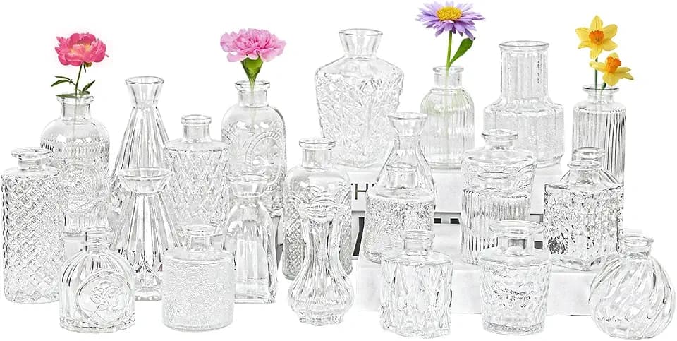 24Pcs Glass Bud Vase Set,Small Flower Vase for Tables Centerpieces Decor, Mini Vintage Clear Vase for Home,Wedding,Party Decorations