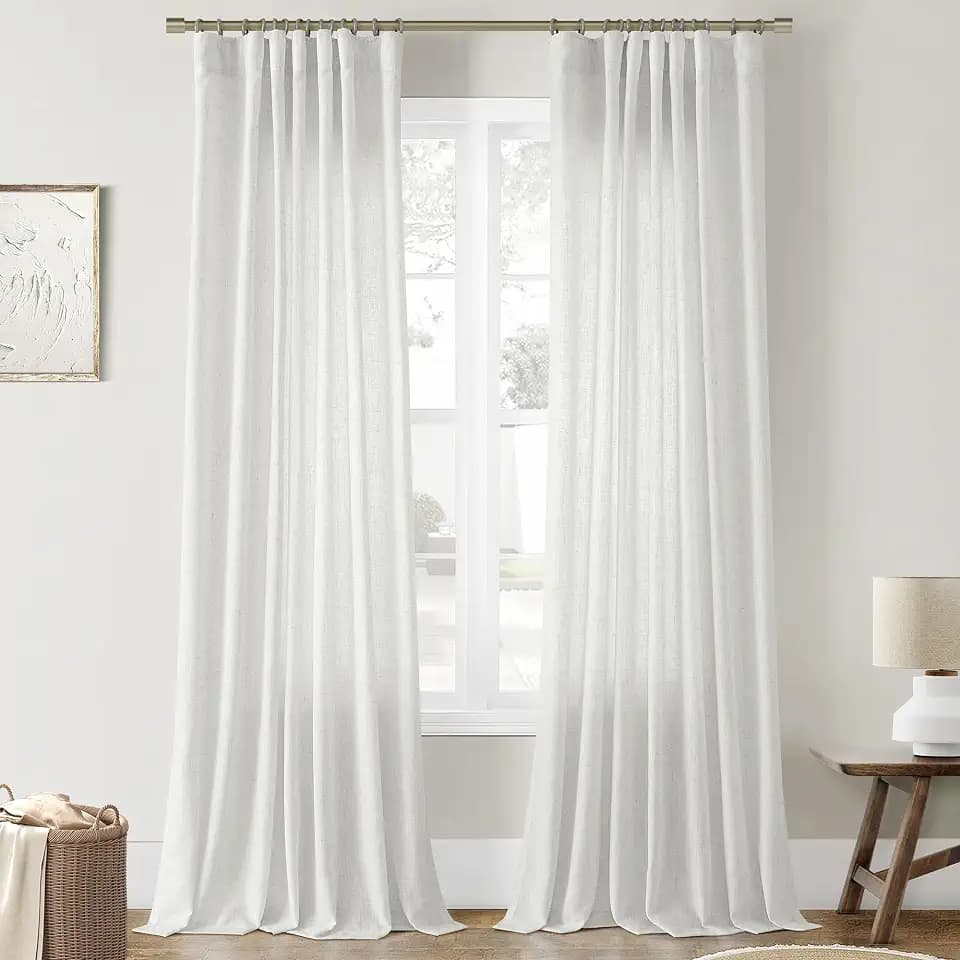 Joywell Linen Curtains 72 Inches Long for Living Room Hook Belt Off White