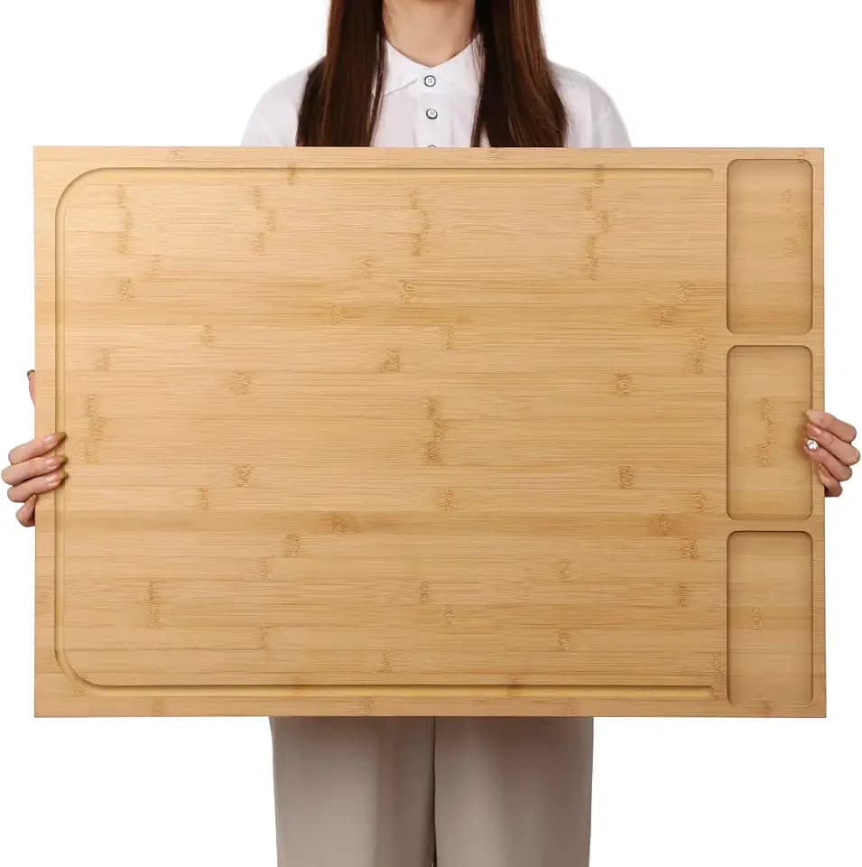BAMOTTO CRAFTBAMBOO 30 x 21 Inch Extra Large Bamboo Cutting Board — Stovetop Cover, Over the Sink Board, Noodle Board, Butcher Block, Charcuterie Board with Detachable Legs & Non-Slip Lip