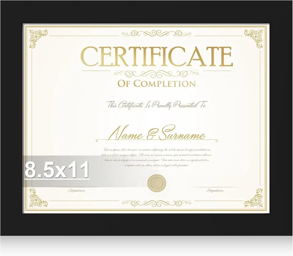 Hongkee 8.5x11 Picture Frame, Real Glass and Wood (Black, 1 Pack)