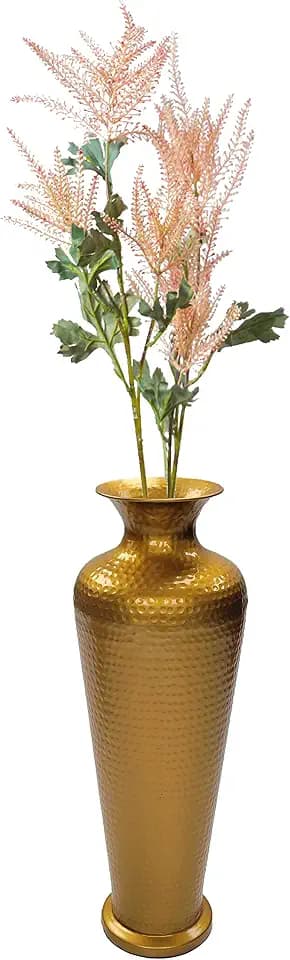 Decorative Modern Gold Metal Hammered Floor Vase - Elegant 23-Inch-Tall Trumpet Shape for Entryway, Living Room, or Dining Room Perfect for Home Decor, Interior Design, Flower Arrangement Display